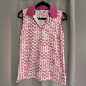 Lady Hagen Palm Leaf Sleeveless Polo Golf Shirt Women's Small Pink White Size M